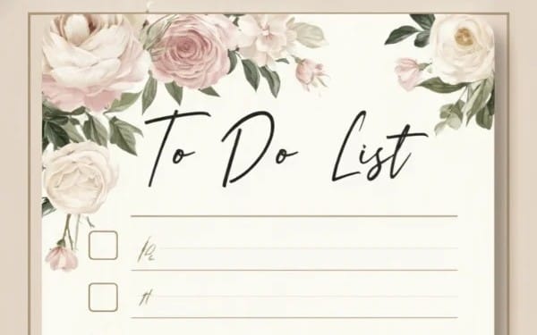 Papier numérique To Do List avec fleurs roses et blanches et lignes de tâches à cocher