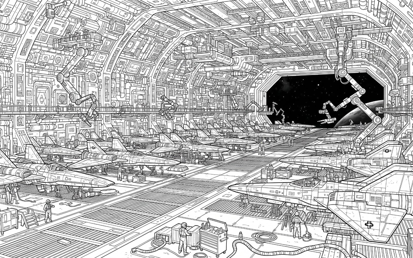 Epic Airships & Sci-Fi Fleet Battles Coloring Book | 12 Detailed 2K Pages