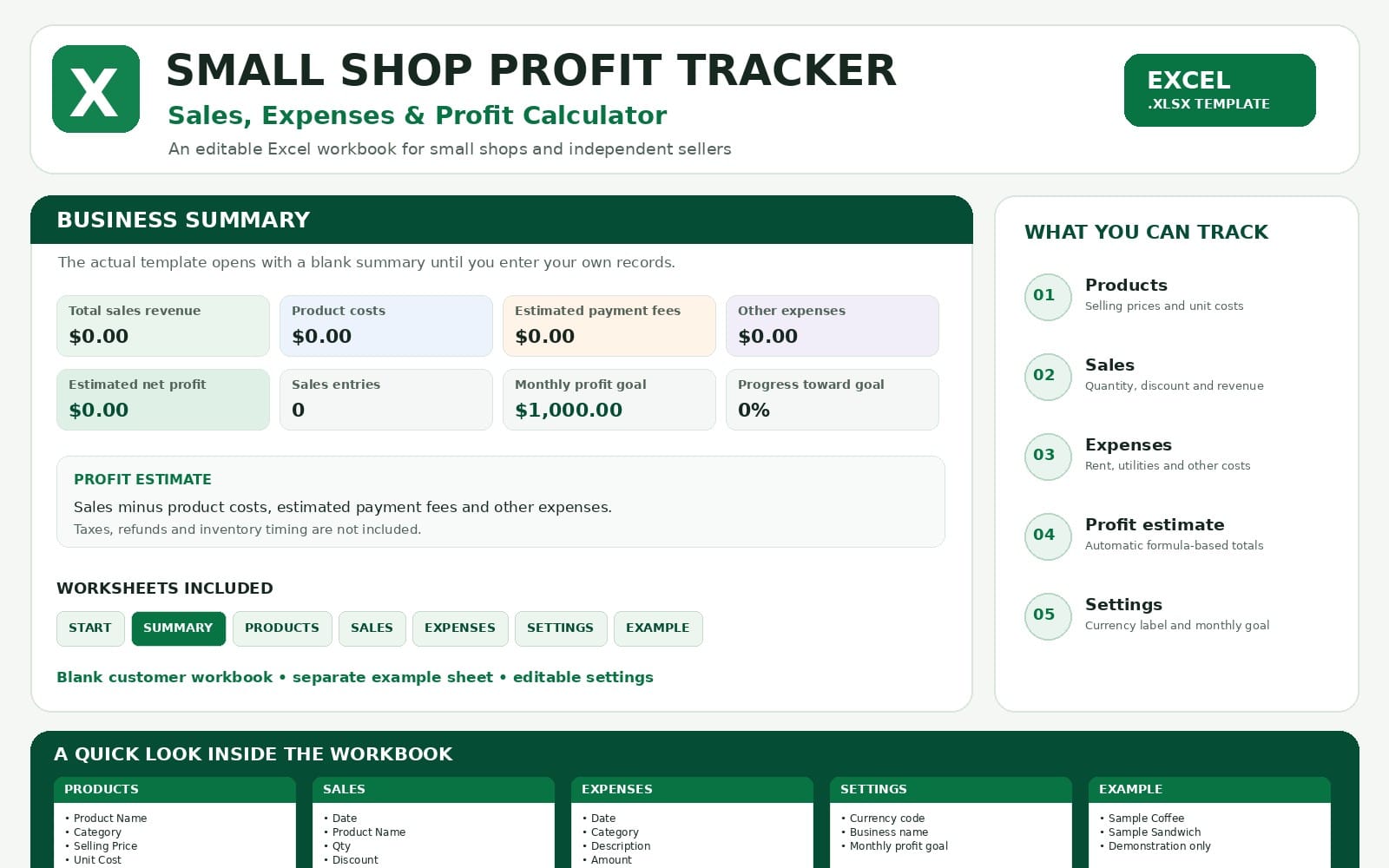 Small Shop Profit Tracker – Sales, Expenses & Profit Calculator