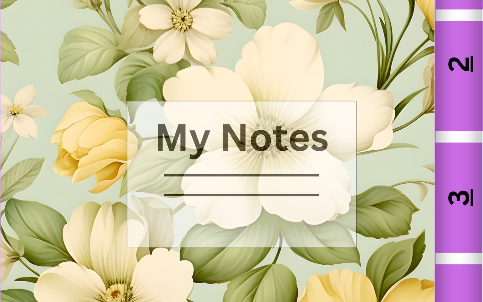 Floral notebook cover with purple tab layout and a “My Notes” title, digital notebook for Goodnotes and Notability
