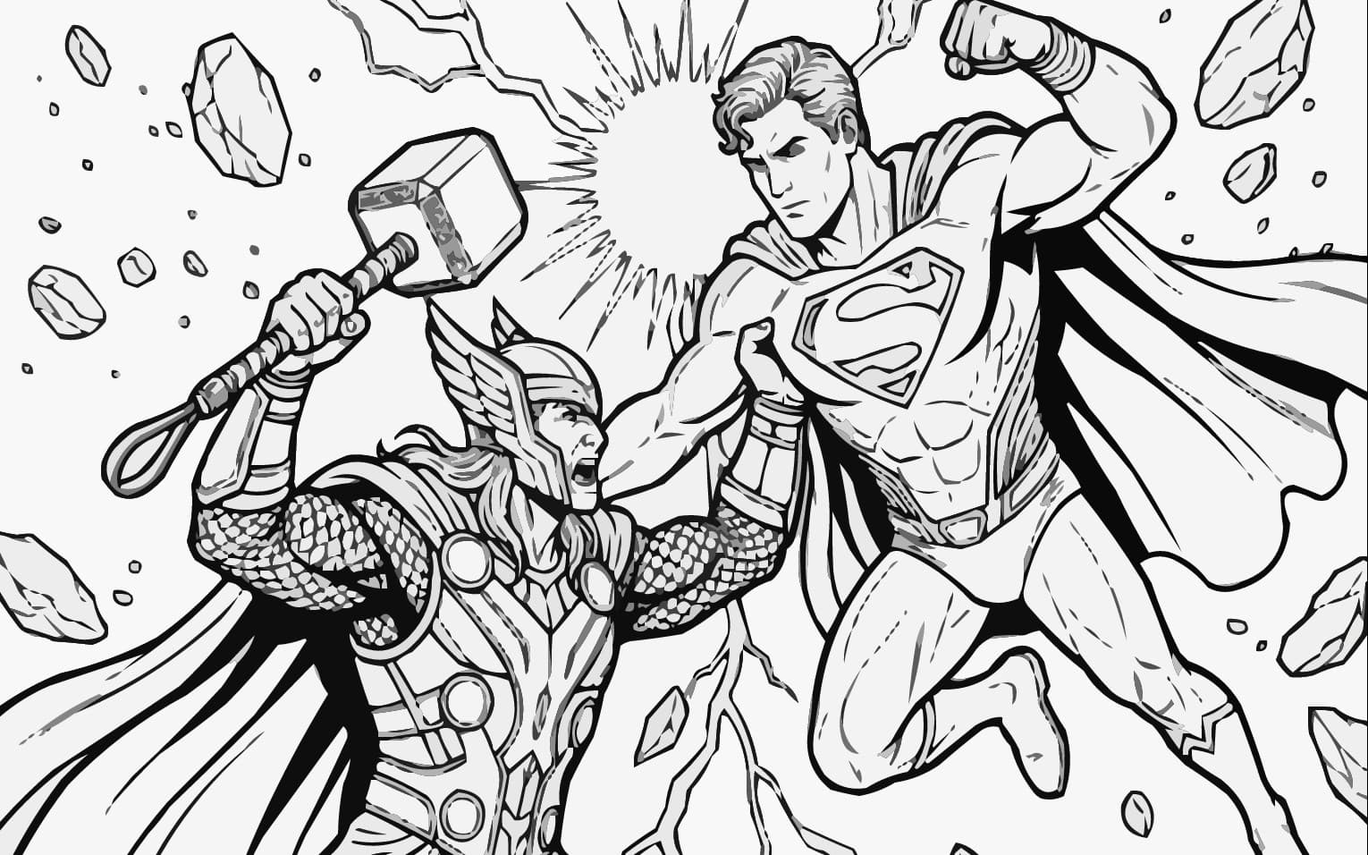 Thor VS Superman Coloring Page