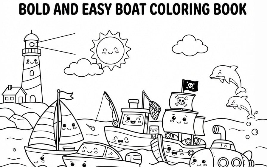 Bold and Easy Boat Coloring Book Set with PLR Rights