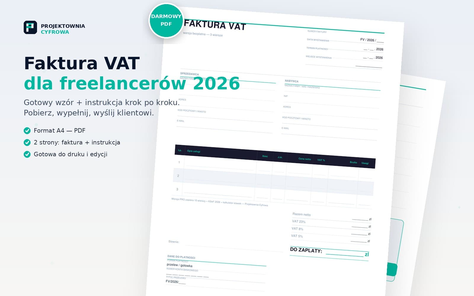 Faktura VAT 2026 – darmowy wzór dla freelancerów i JDG