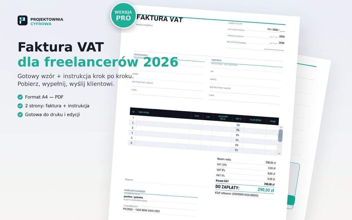 Faktura VAT 2026 – darmowy wzór dla freelancerów i JDG