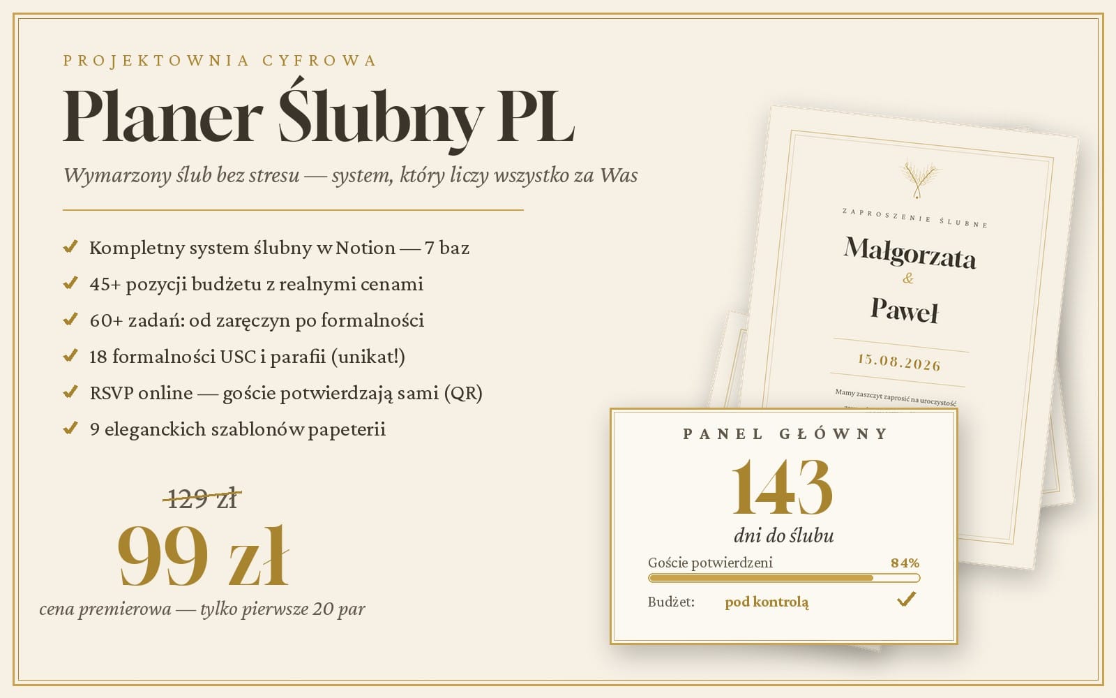 Planer Ślubny PL — Notion, który liczy wszystko za Was