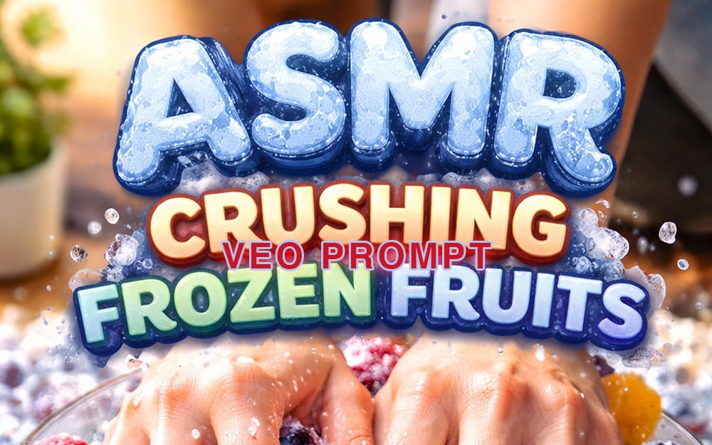 Veo3 Prompt for Asmr Crushing Frozen Fruits