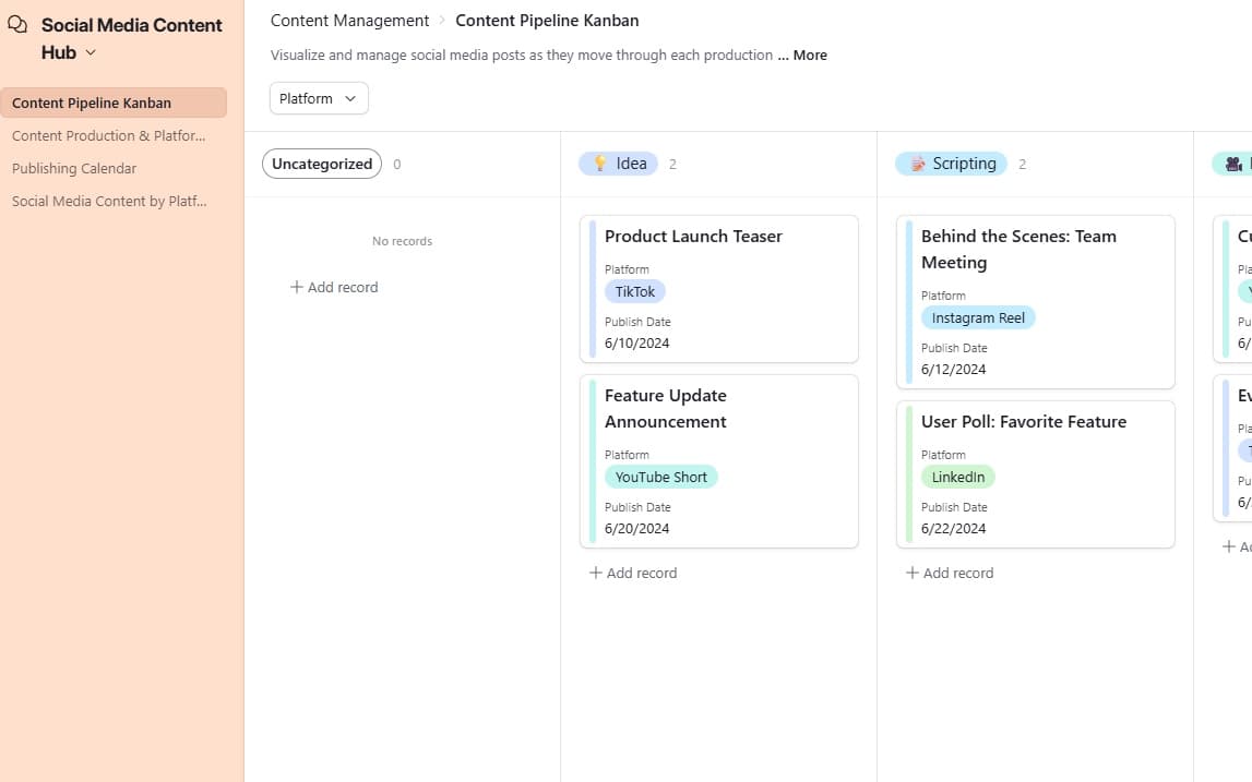 Social Media Content Hub | Airtable Template
