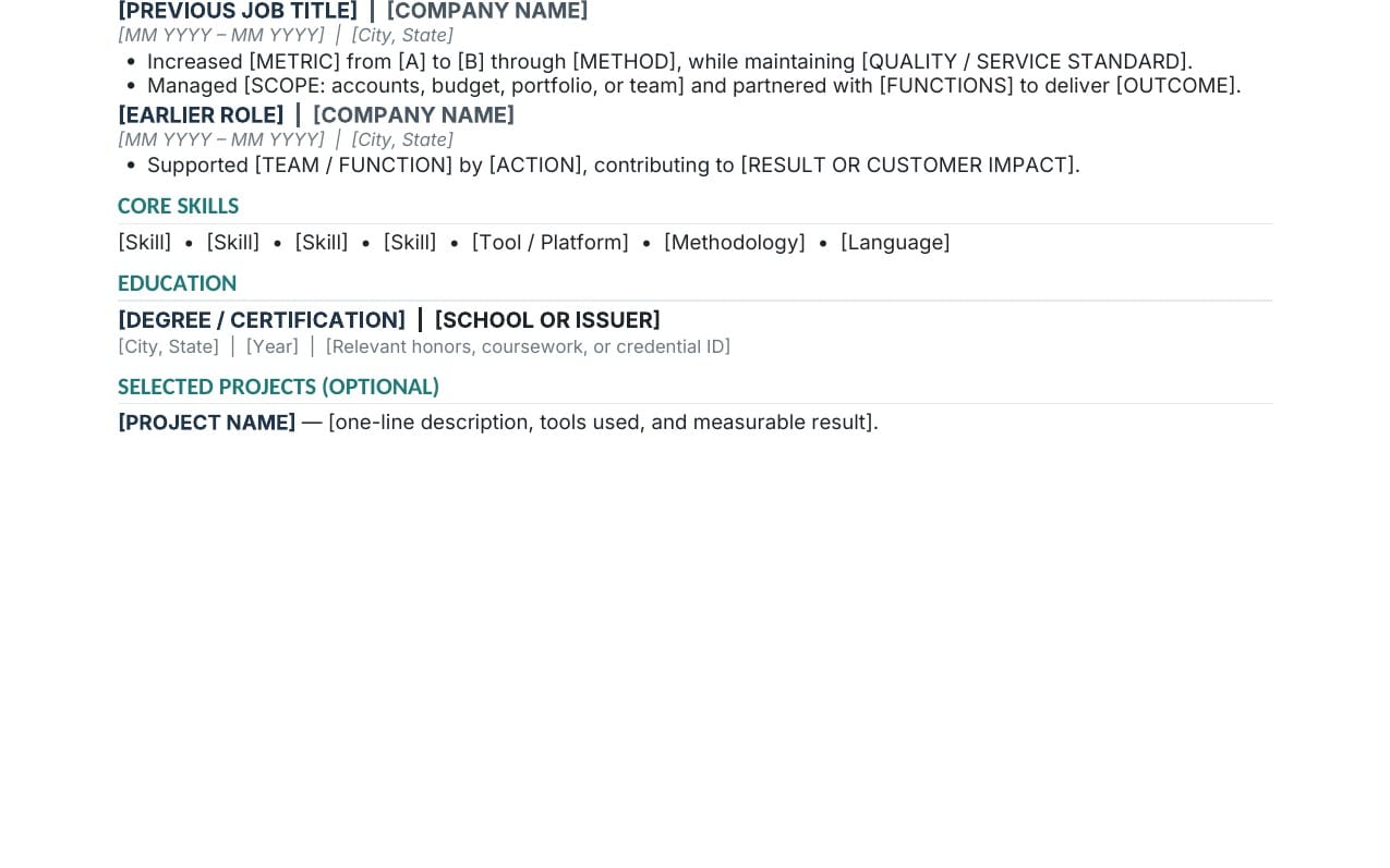 Modern one-page ATS-friendly resume preview