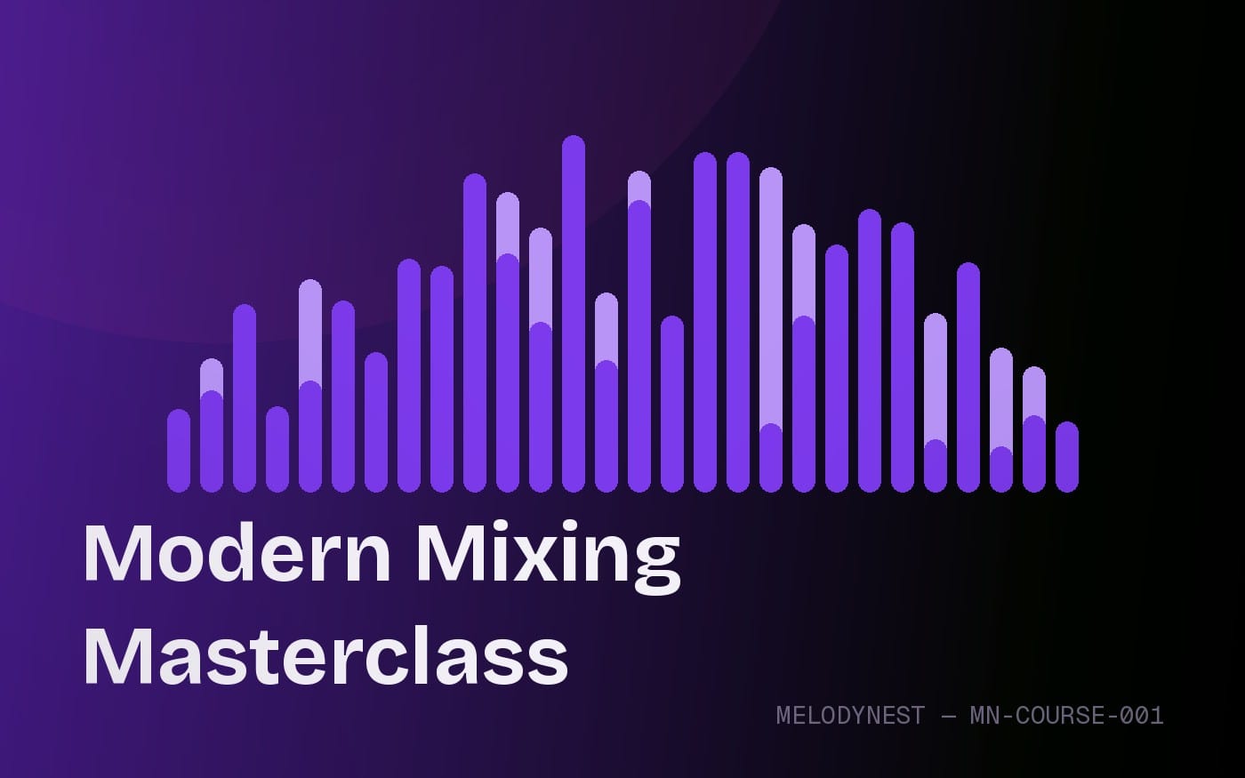 Modern Mixing Masterclass banner with purple audio equalizer bars and text on a dark gradient background