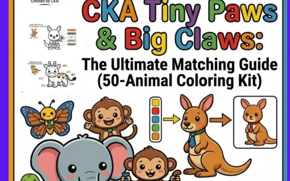 CKA 65-Page Tiny Paws & Big Claws Animal Matching & Coloring Adventure 50 Fun Educational Activities for Kids