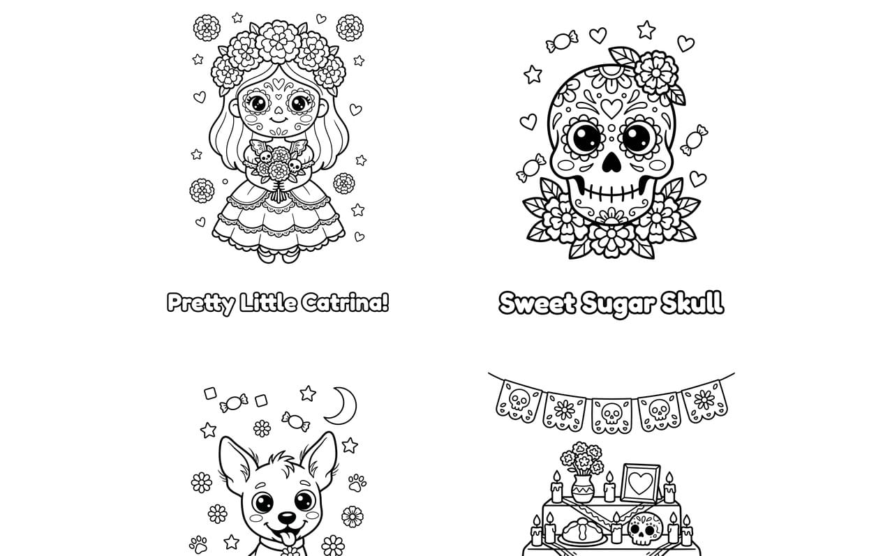 Día de Muertos para colorear - 10 dibujos originales | Day of the Dead Coloring Pages - 10 Original Drawings