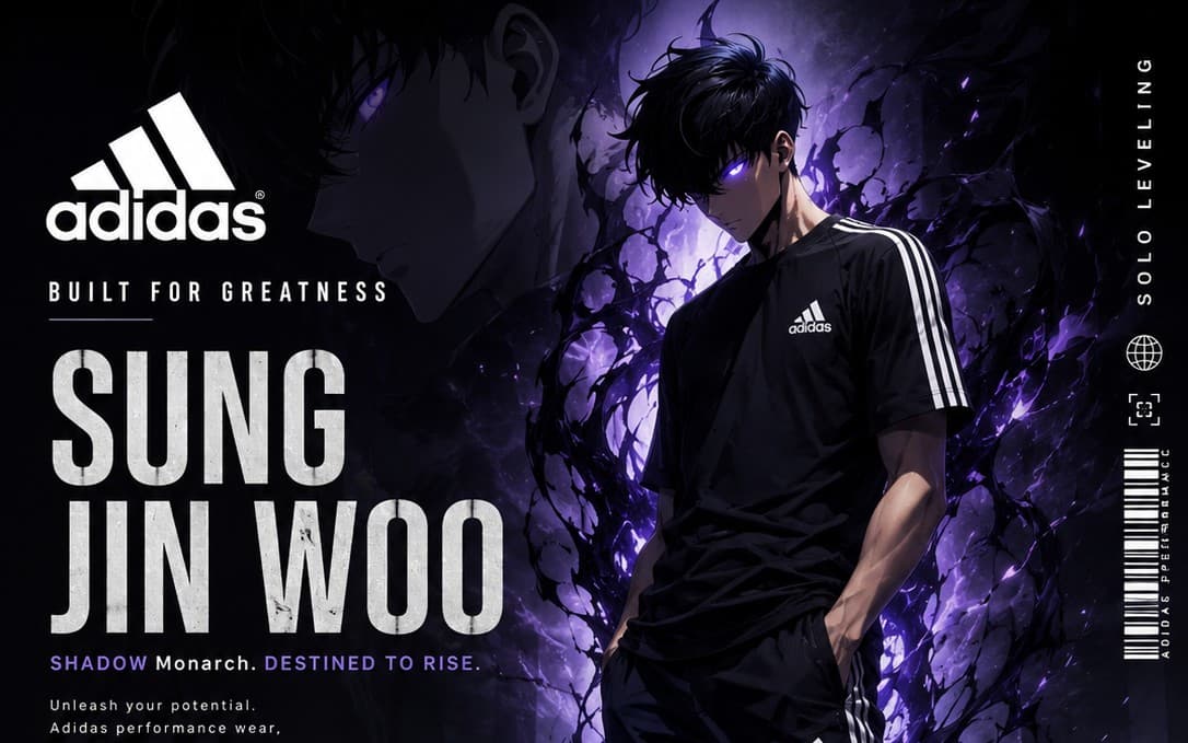 Adidas × Sung Jinwoo — Shadow Monarch Collection | Premium Collector Poster