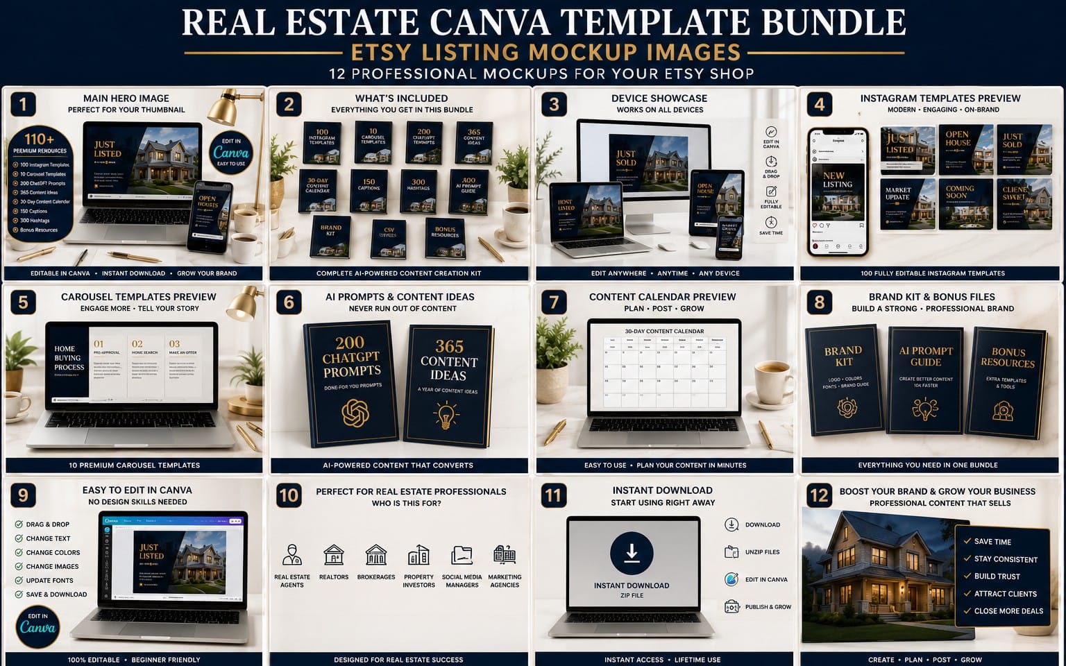 Real Estate AI Content Toolkit | Canva Templates, ChatGPT Prompts, Content Calendar & Social Media Marketing Kit