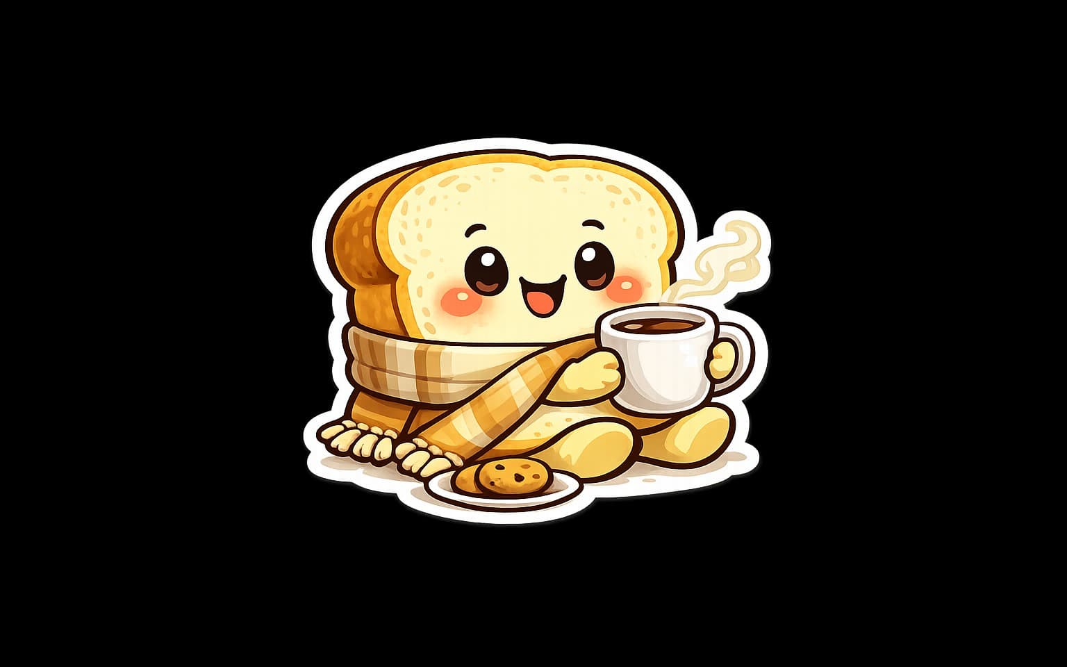 Cute Kawaii Bread Drinking Coffee Sticker PNG | Cozy Bread Character | Die-Cut Digital Sticker | Planner, Journal & Cricut Design