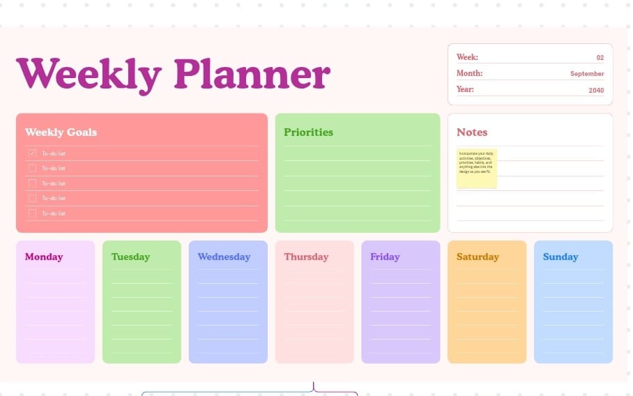 Colorful Weekly Planner Printable PDF | Weekly Productivity Planner, Habit Tracker & 30-Day Challenge | Digital Download