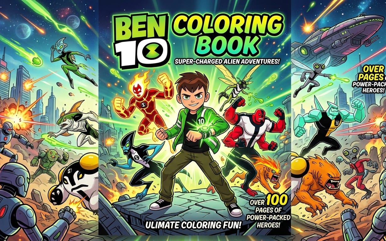 Alien Hero Adventures Coloring Book | 23 Printable Landscape Coloring Pages for Kids | Sci-Fi Transformation Activity Book | Instant Digital Download