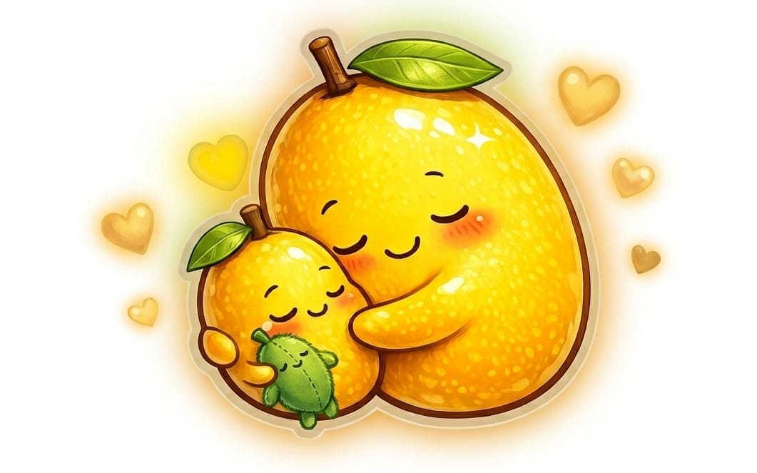 Cute Parent Mango & Baby Mango Sticker Pack | Kawaii Emotional Fruit Family Stickers | 10 PNG Transparent Landscape Stickers