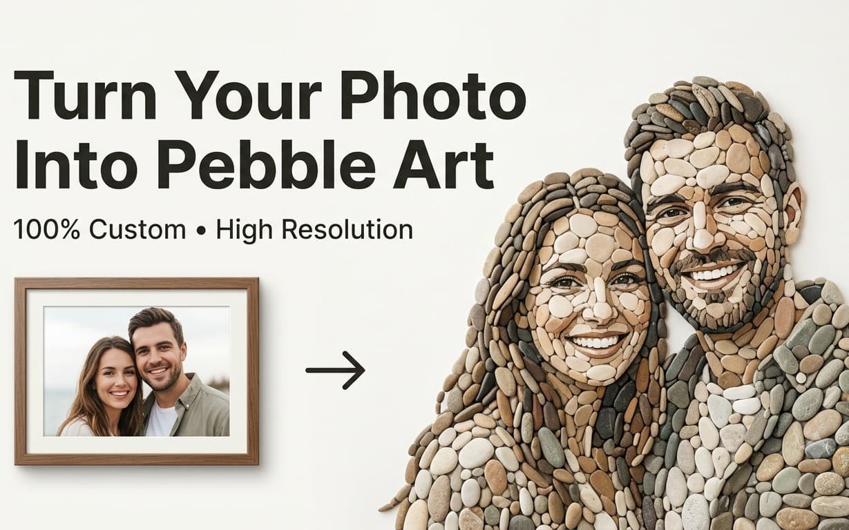 Turn Your Photo into a Stunning Pebble Mosaic Portrait | Custom Stone Art | Personalized AI Digital Portrait | Unique Gift