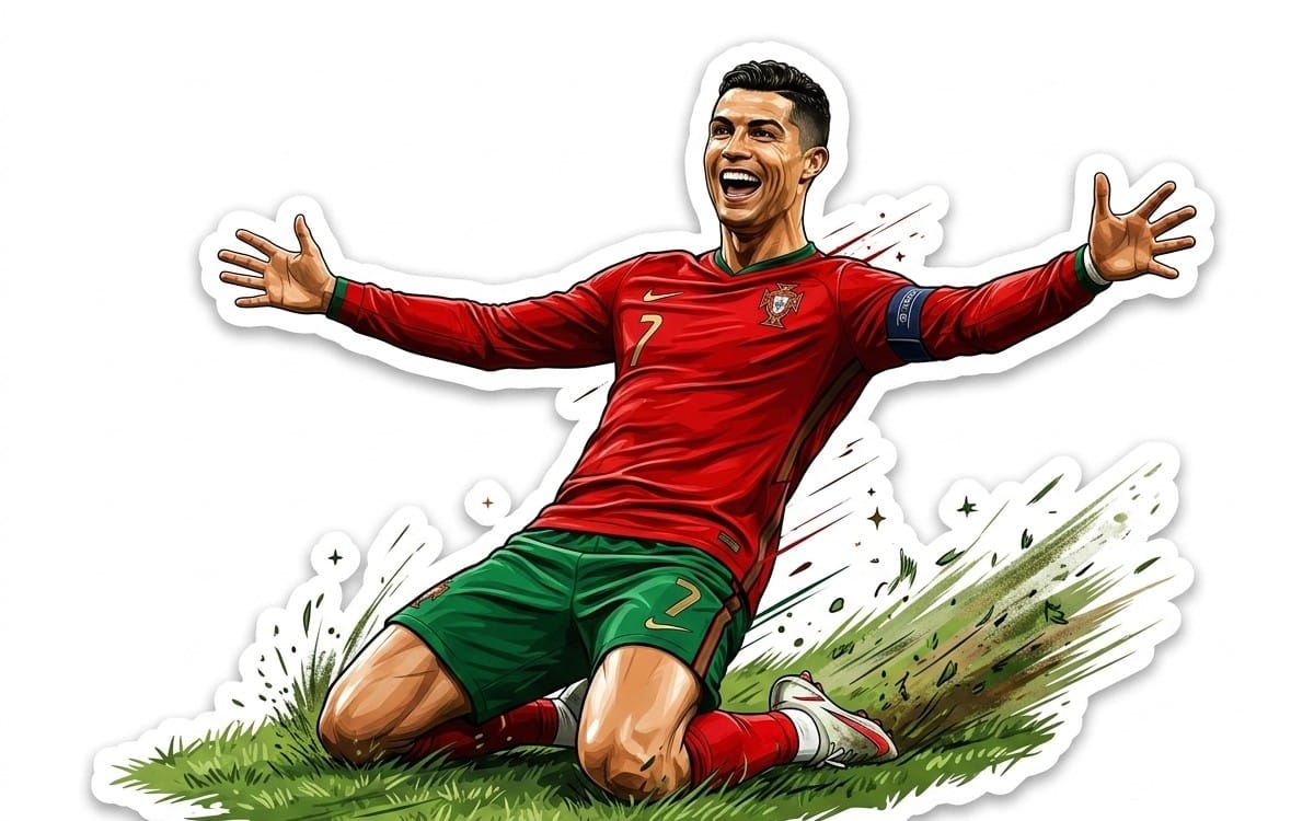 Cristiano Ronaldo Bicycle Kick Sticker PNG | Premium Football Legend Die-Cut Digital Sticker | High-Resolution Transparent Clipart