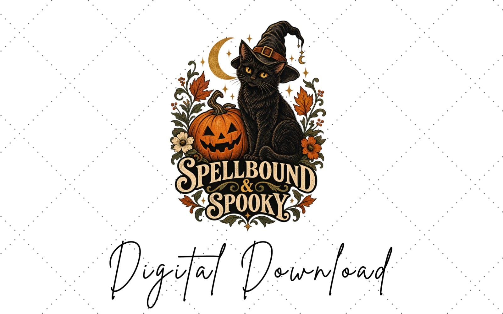 Spellbound and Spooky Halloween Cat PNG | Witchy Black Cat Sublimation Design