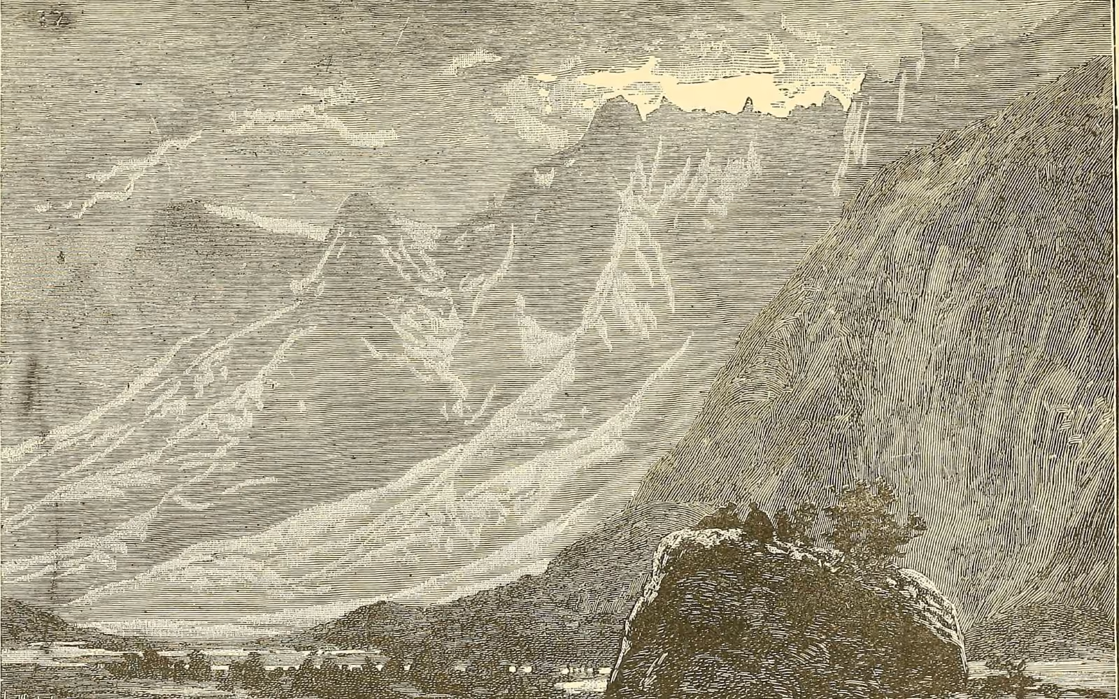 Vintage medical report cover art showing a heartbeat pulse and stormy landscape, digital illustration for tachycardia