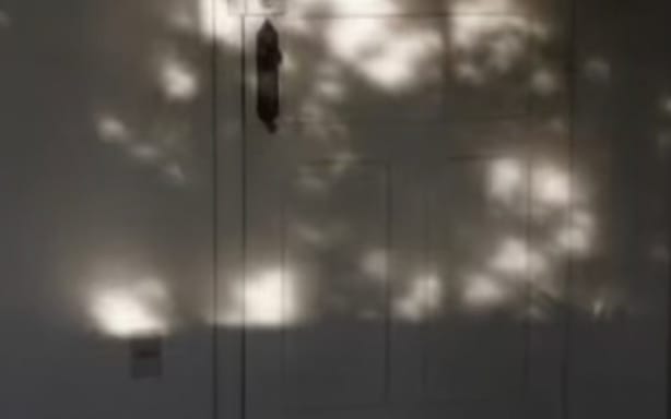 Blurred screen showing a dark hanging ornament, likely a music track digital file cover