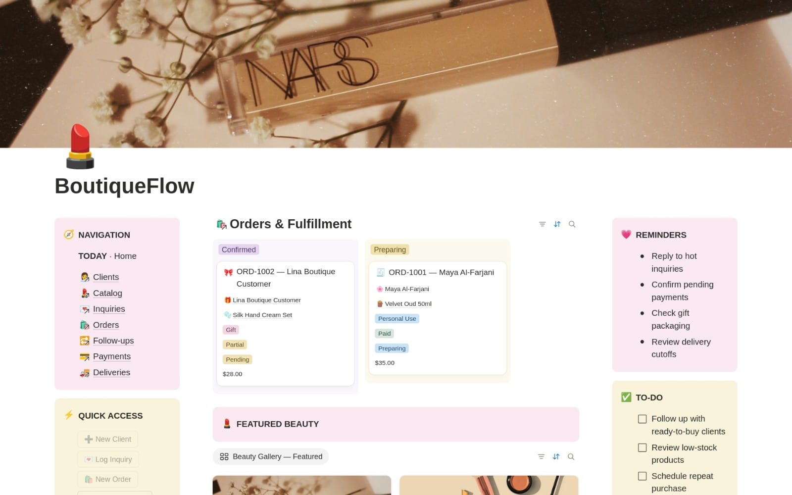 BoutiqueFlow dashboard preview