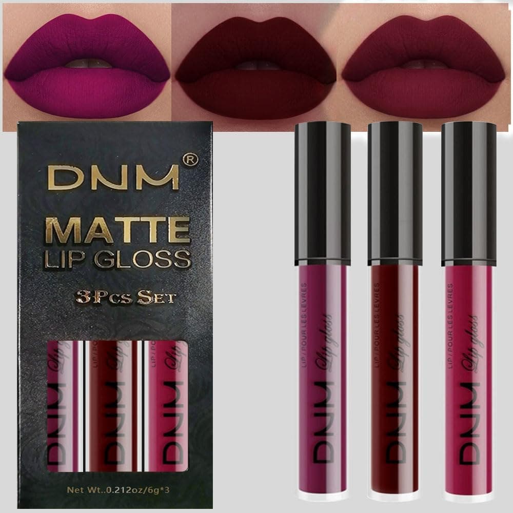 evpct 3Pcs Dark Red Purple Plum Matte Liquid Lipstick