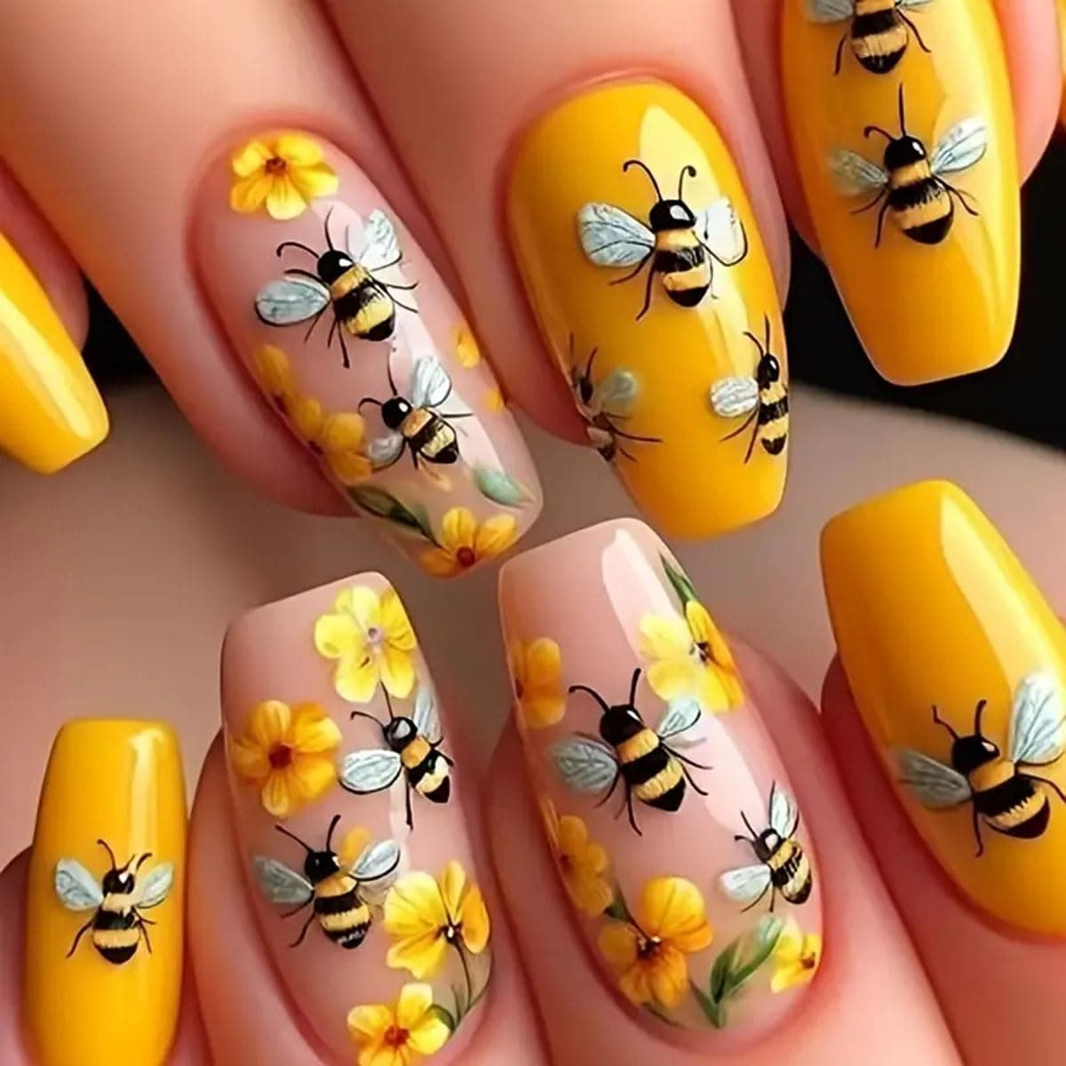 24 Pcs Yellow Press on Nails