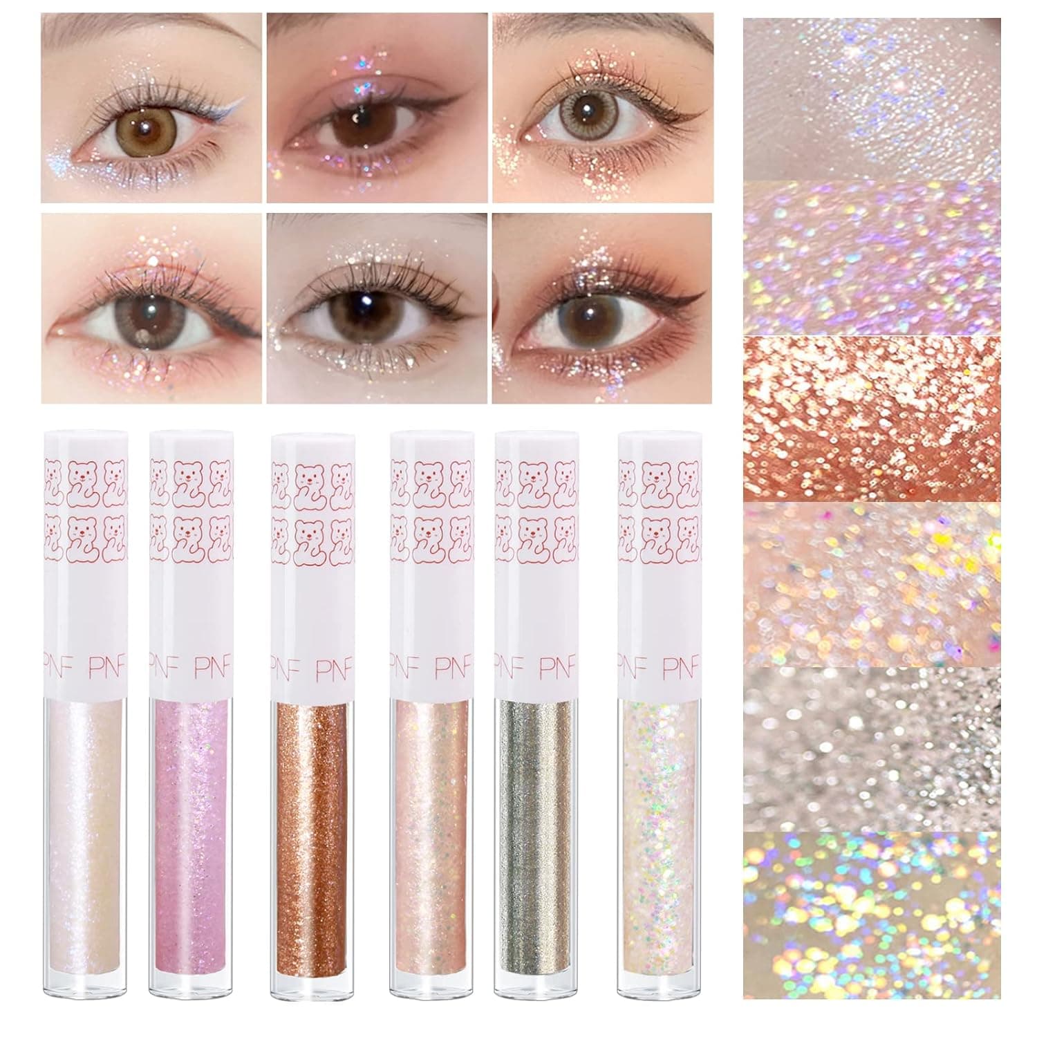 6Pcs Liquid Glitter Eyeshadow Eyeliner, Korean Makeup