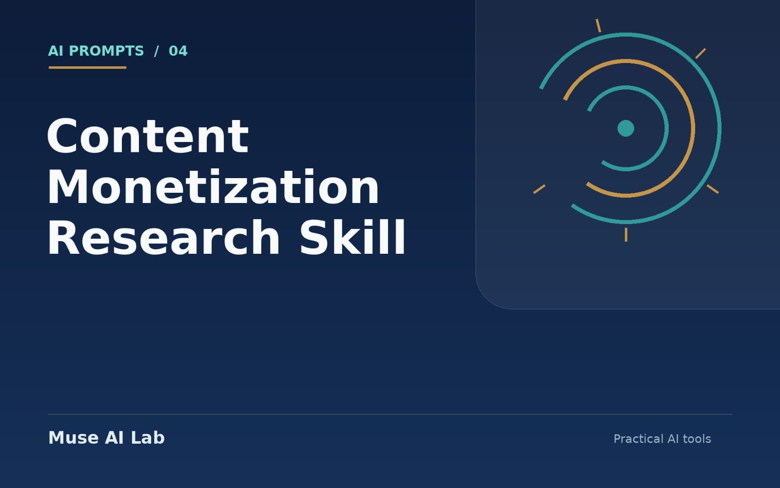 Content Monetization Research Skill banner with AI prompts heading and circular audit-style graphic