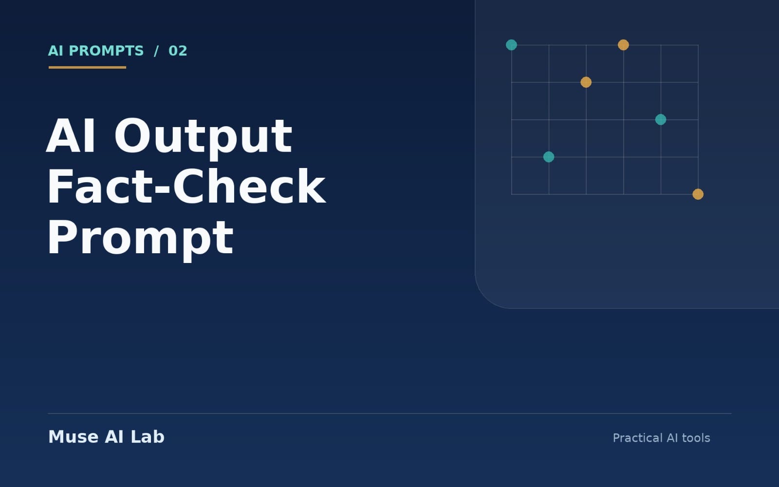 AI output fact-check prompt cover with bold text and a blue grid graphic showing a digital tool