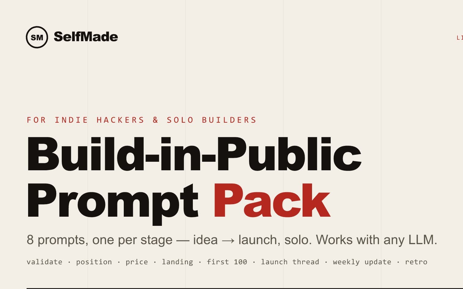 Build-in-Public Prompt Pack — идея → запуск, соло