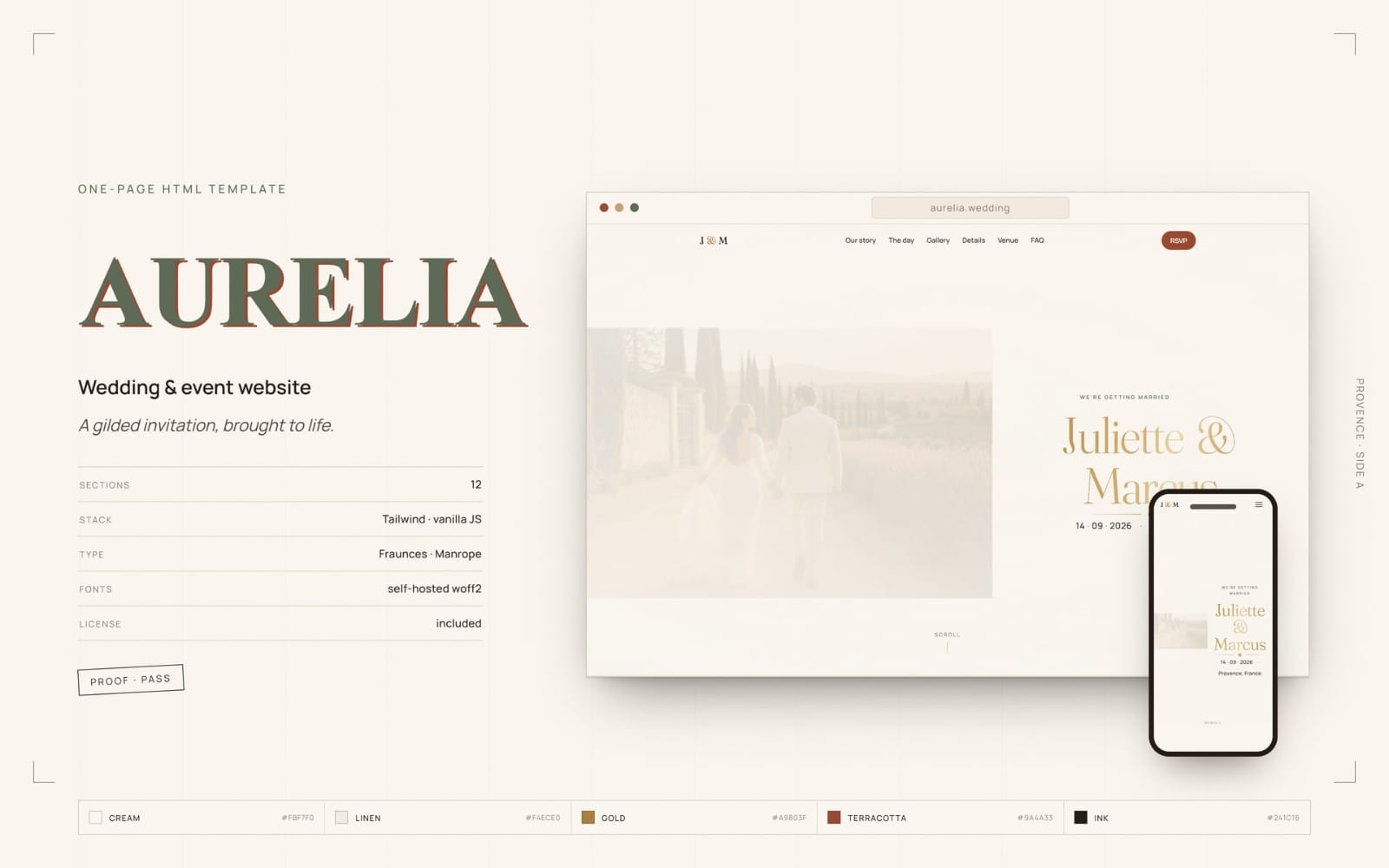 Aurelia — Wedding & Event Website Template (HTML + Tailwind)