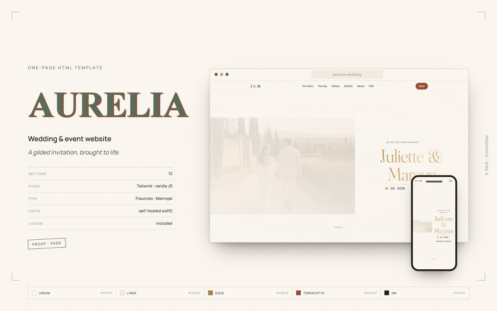 Aurelia — Wedding & Event Website Template (HTML + Tailwind)