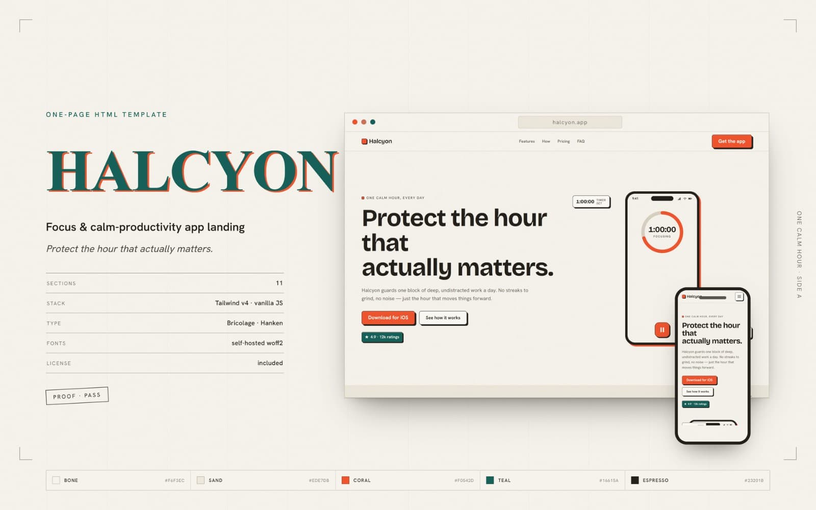 Halcyon — Premium Focus / Productivity App Landing Page Template (HTML + Tailwind)