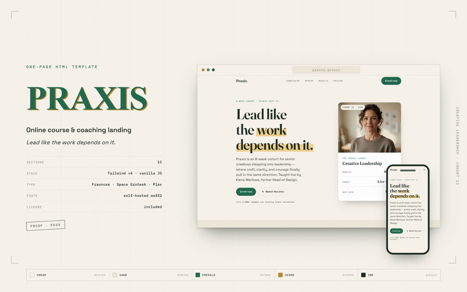 Praxis — Online Course & Coaching Landing Page Template (HTML + Tailwind)