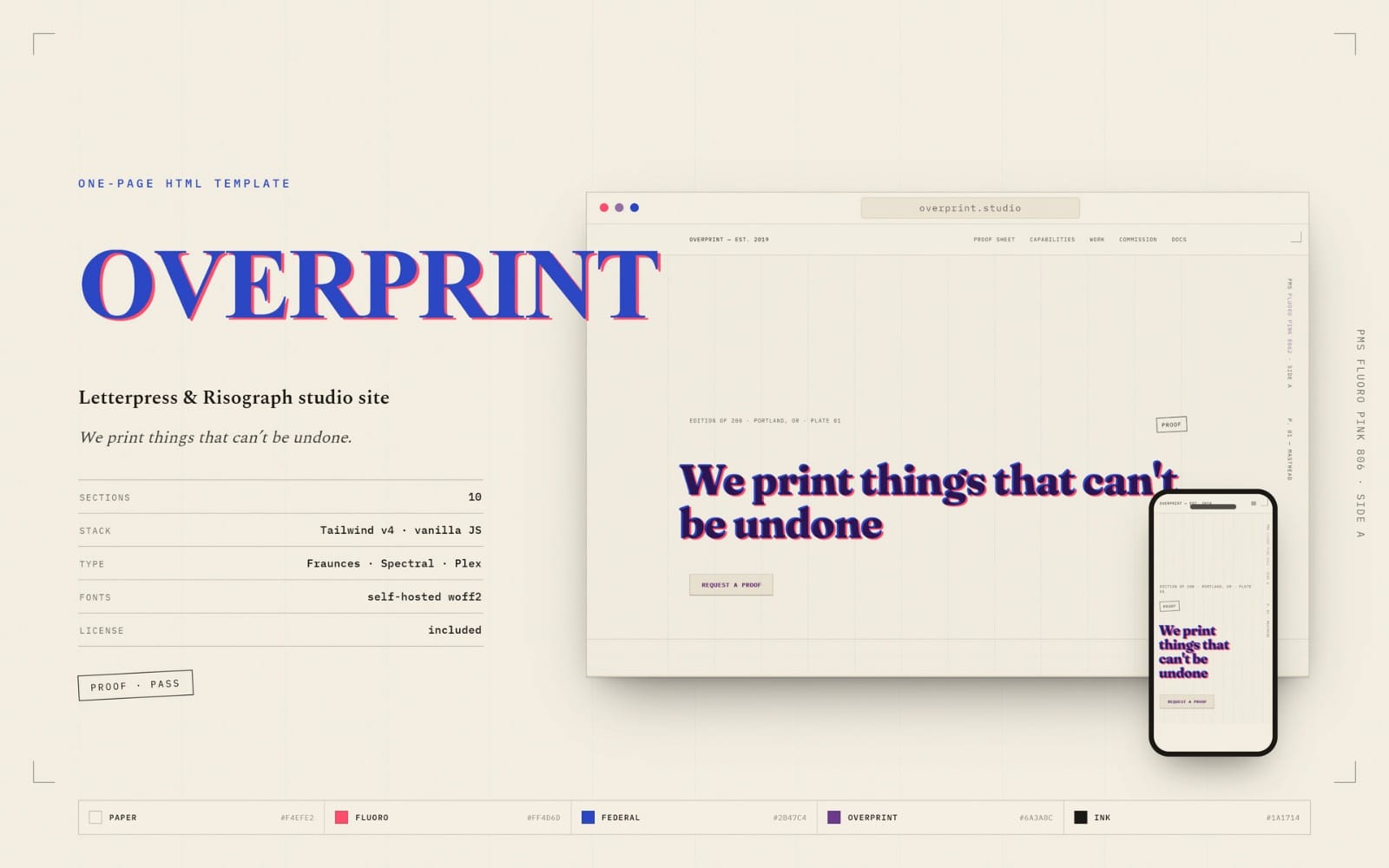 Overprint — Letterpress & Risograph Studio Website Template (HTML + Tailwind)