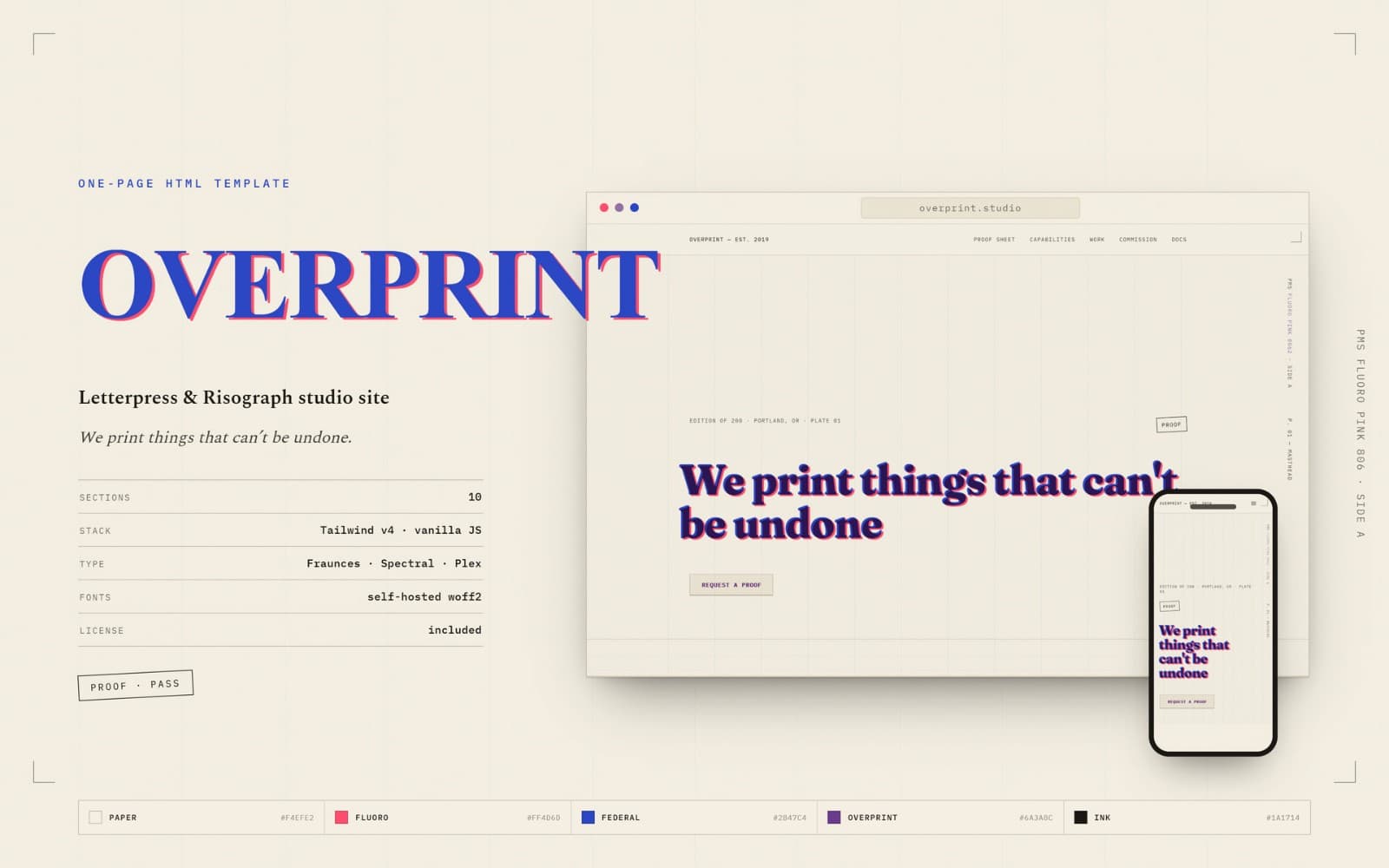 Overprint — Letterpress & Risograph Studio Website Template (HTML + Tailwind)