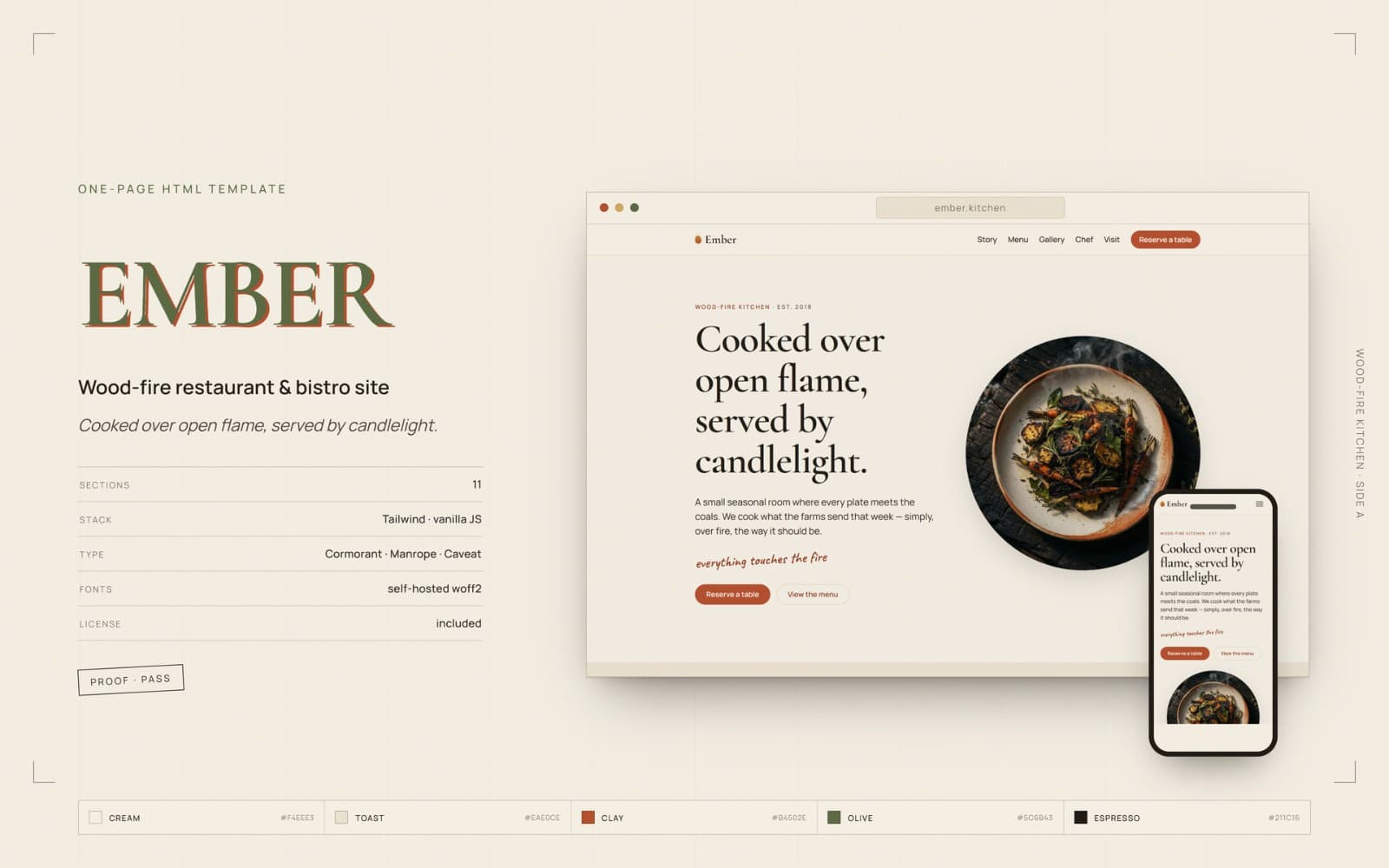 Ember — Wood-Fire Restaurant & Bistro HTML Template (Tailwind)