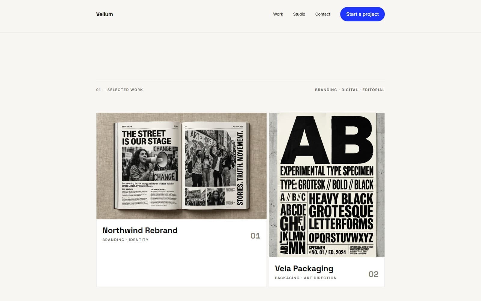 Vellum — Creative Agency & Portfolio HTML Template (Editorial, Tailwind)