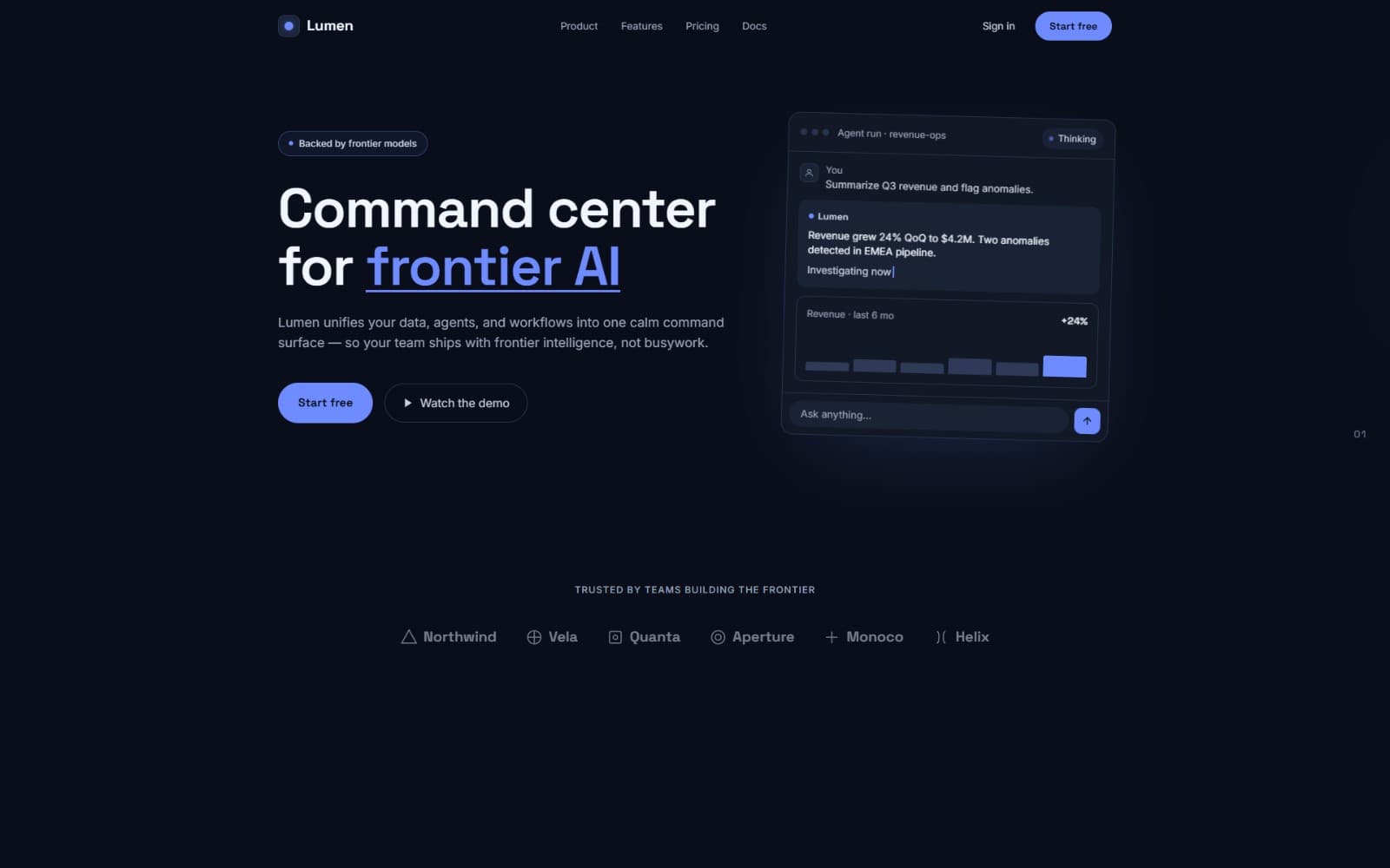 Lumen — AI SaaS Landing Page Template (HTML + Tailwind, Dark)