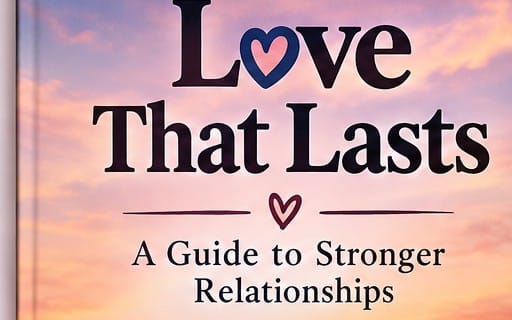 Book cover titled Love That Lasts: A Guide to Stronger Relationships with heart and decorative typography