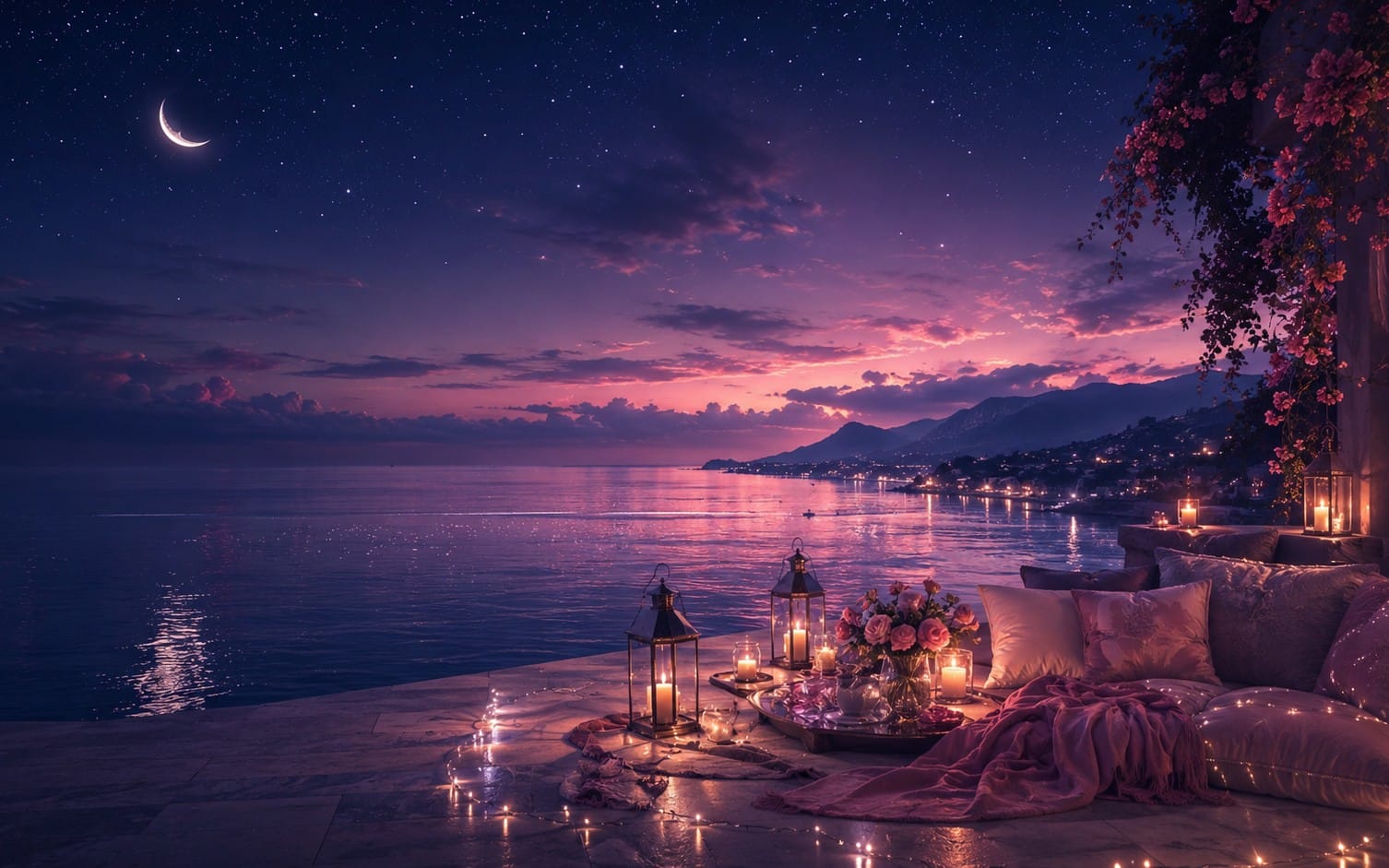 Moonlit Riviera Dream – Luxury Romantic Night Wallpaper