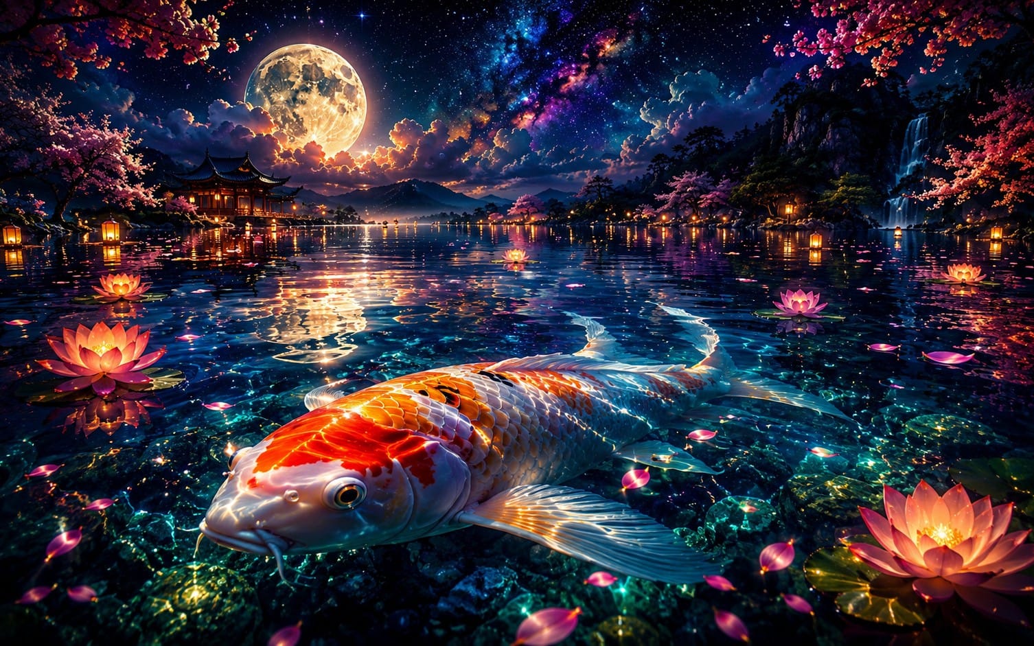 Celestial Koi: Moonlit Dreamscape