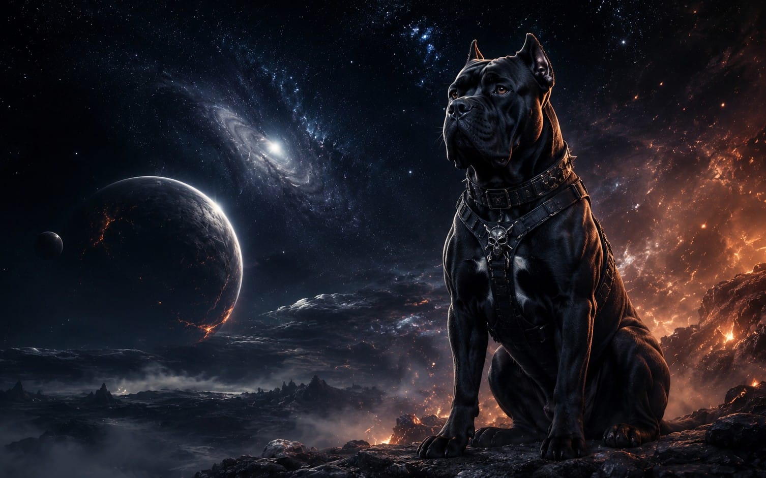 Cosmic Guardian — Dark Space Dog Wallpaper