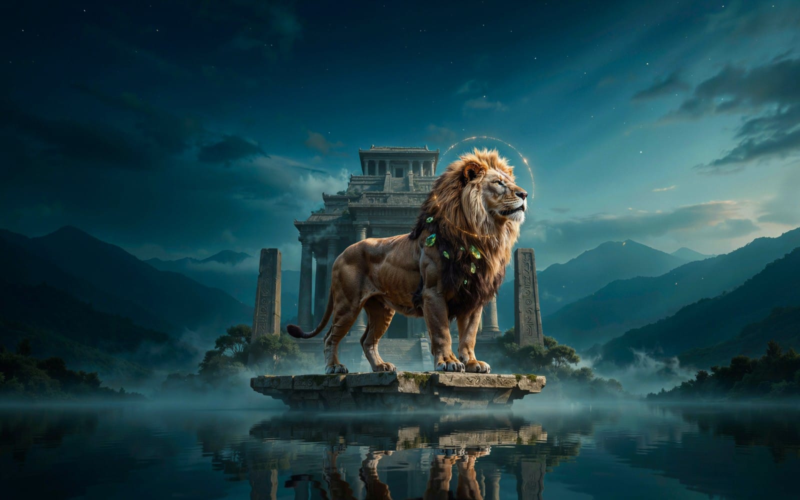 Mystic Lion Guardian | Epic Fantasy Temple Wallpaper