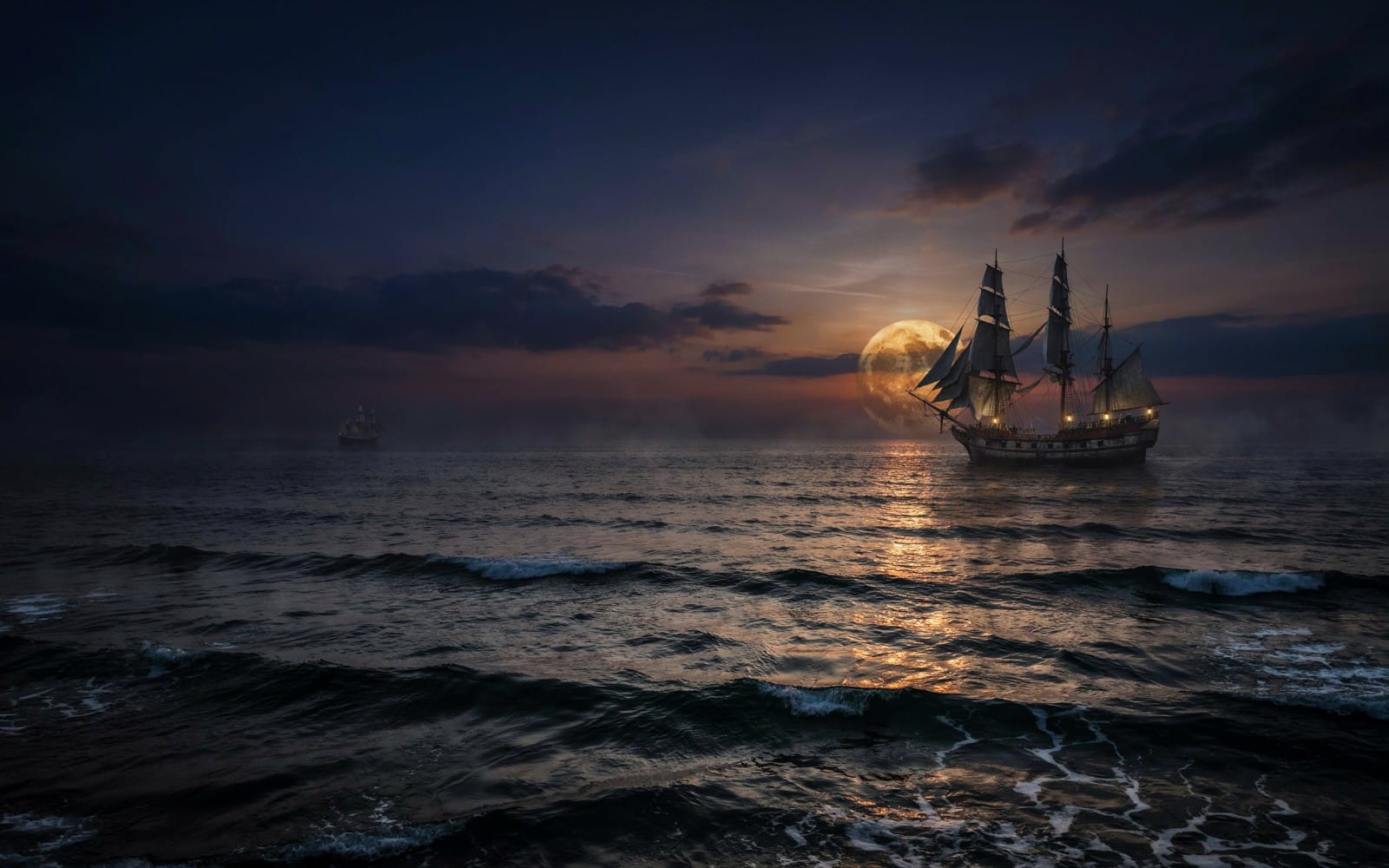Moonlit Voyage: The Golden Sea
