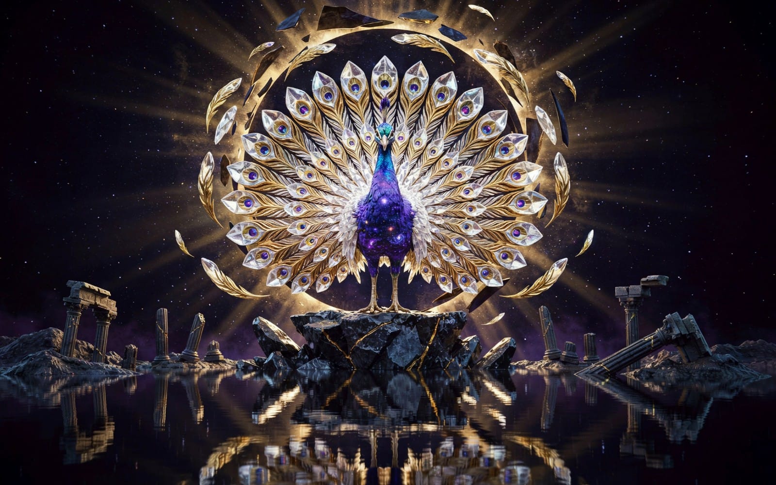 Celestial Crystal Peacock: Eternal Crown of the Cosmos
