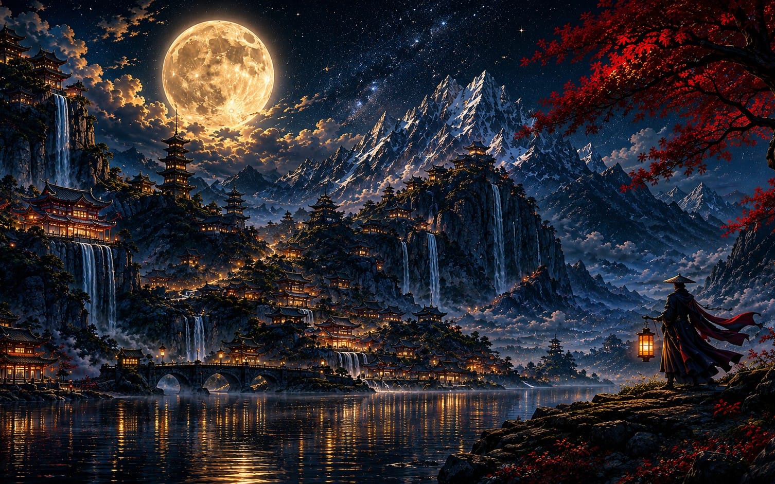 Mystic Moonlit Kingdom — Fantasy Mountain Lake Wallpaper